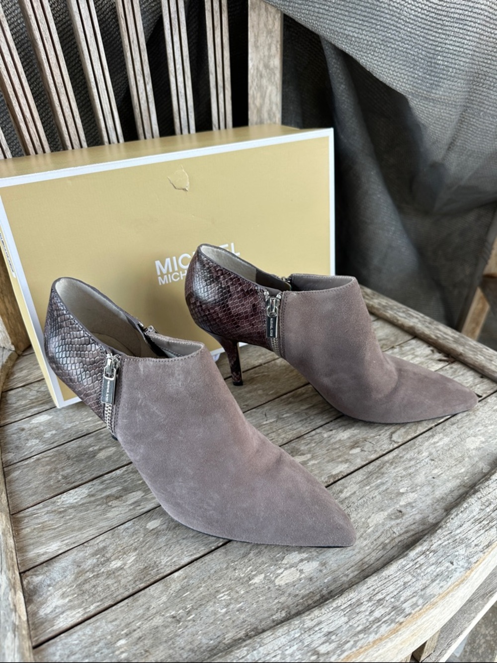 MICHAEL Michael Kors Taupe Suede Pointed Ankle Booties 9